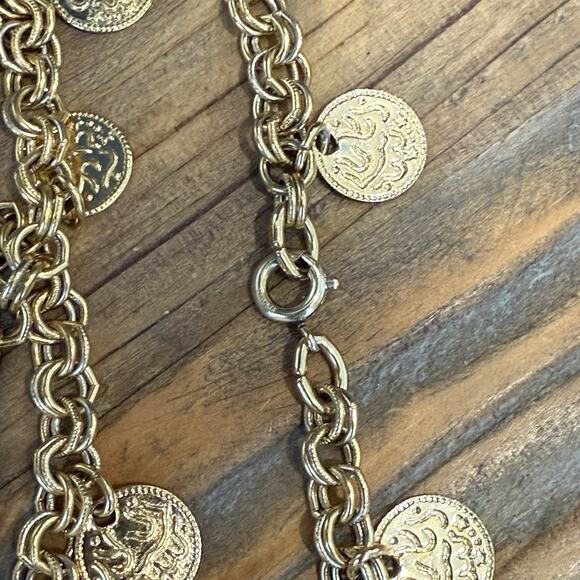 Vintage Faux Coin Dangle Necklace Long 56” Total Length Gold Tone - Picture 4 of 6